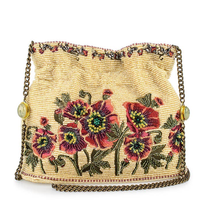 Mary Frances Accessories - Wholesale Crossbody Bag - Women's - In the Wild Mini Beaded Bucket Flowers Crossbody Handbag