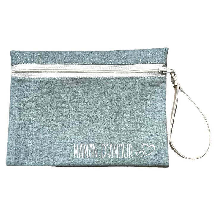Pouch M, “Maman d'Amour”, Sparkling Celadon for wholesale by Emmanuel Création