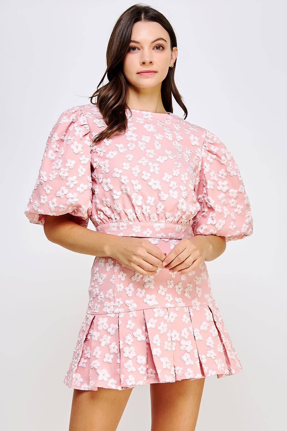 Strut & Bolt - Wholesale Blouse - Women's - Floral Jacquard Puff Sleeve Top8