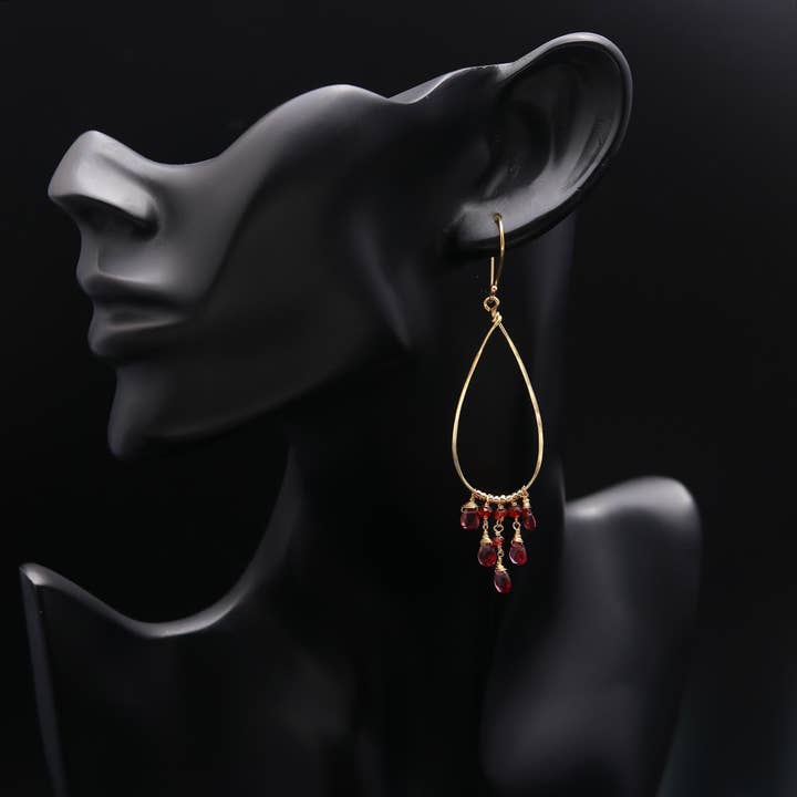 AG 925 JEWELLERY - Wholesale Dangle Earrings - 925 Sterling Silver Garnet Teardrop Beaded Earrings Earwire2