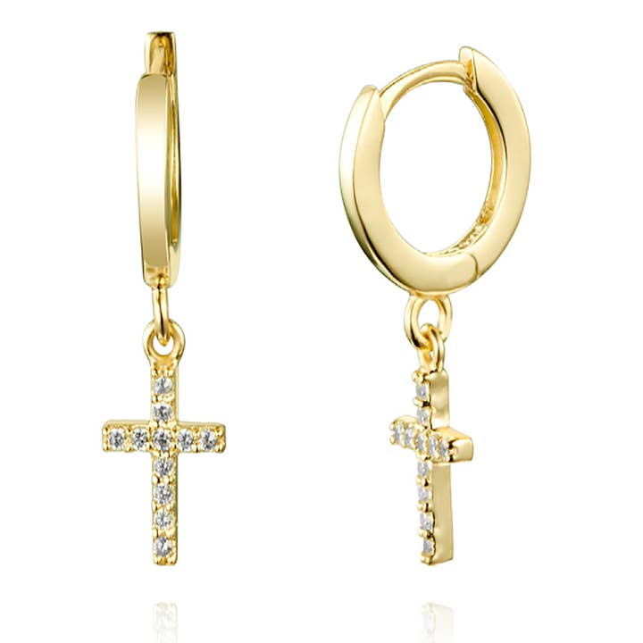 Långa örhängen/cross hoop - vit zirkoniumoxid - baña för wholesale av Buganto