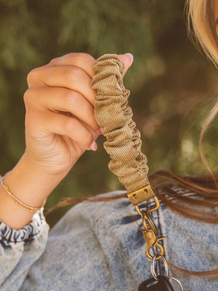 Olive Corduroy Keychain for wholesale by Shop Andi