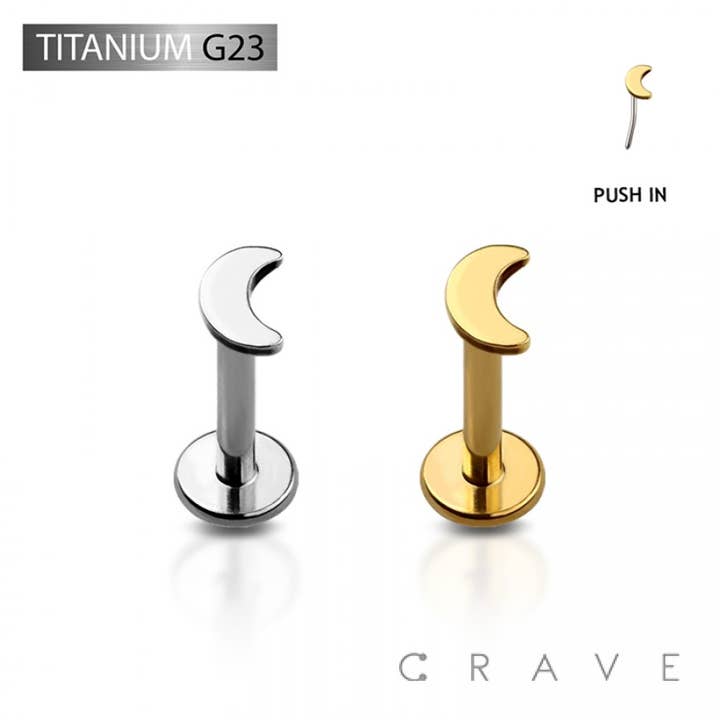CRAVE BODY JEWELRY - Wholesale Single Earring - CRESCENT MOON TITANIUM THREADLESS PUSH IN LABRET
