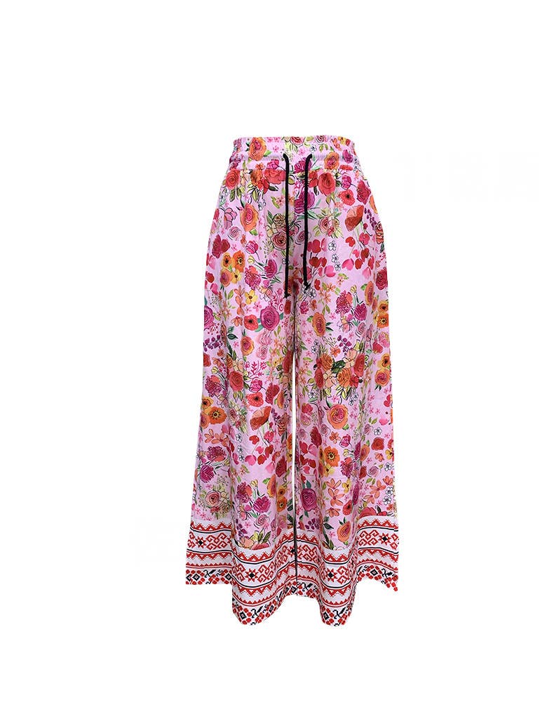 Drawstring Ethnic Pattern Floral Wide-Leg Pants for wholesale on Faire0