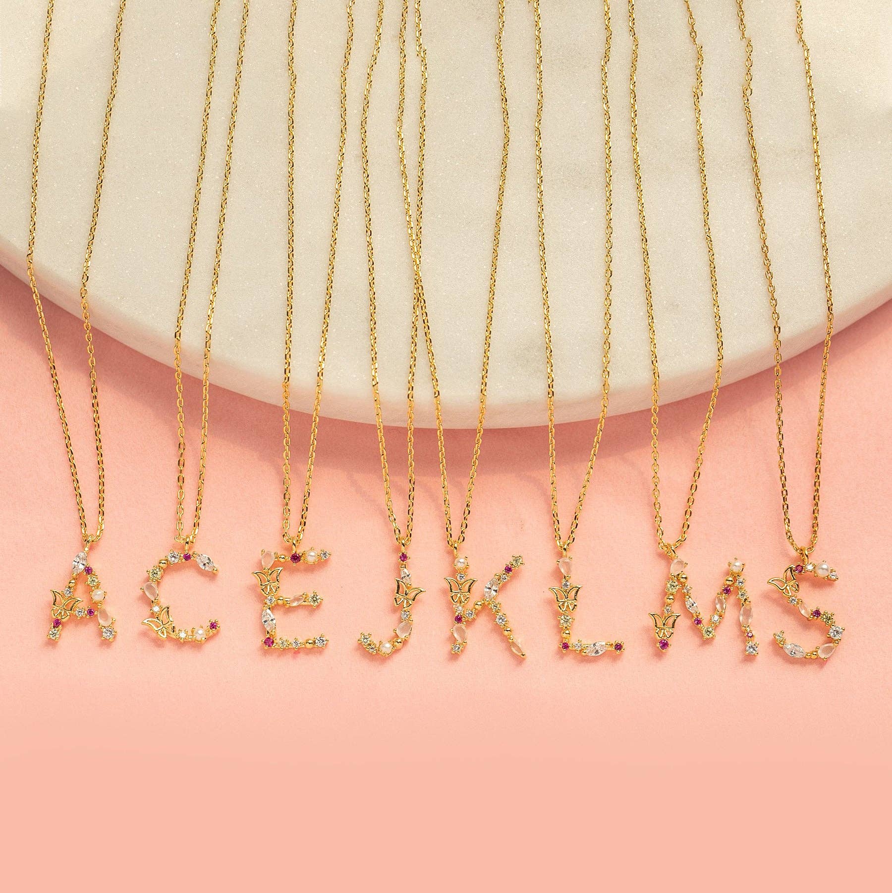 Girls Crew – wholesale Pendant/charm necklace – Flutterfly Stone Initial Necklace59