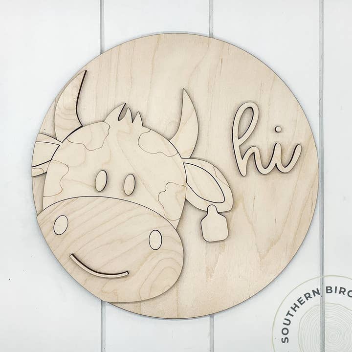 Vaca 3D Redondo em branco por atacado de Southern Birch Company