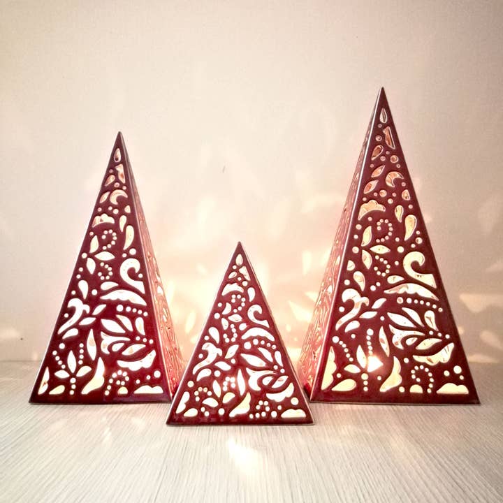 Candle Holder "Red Pyramids" for wholesale by Cozy Home Ideas
