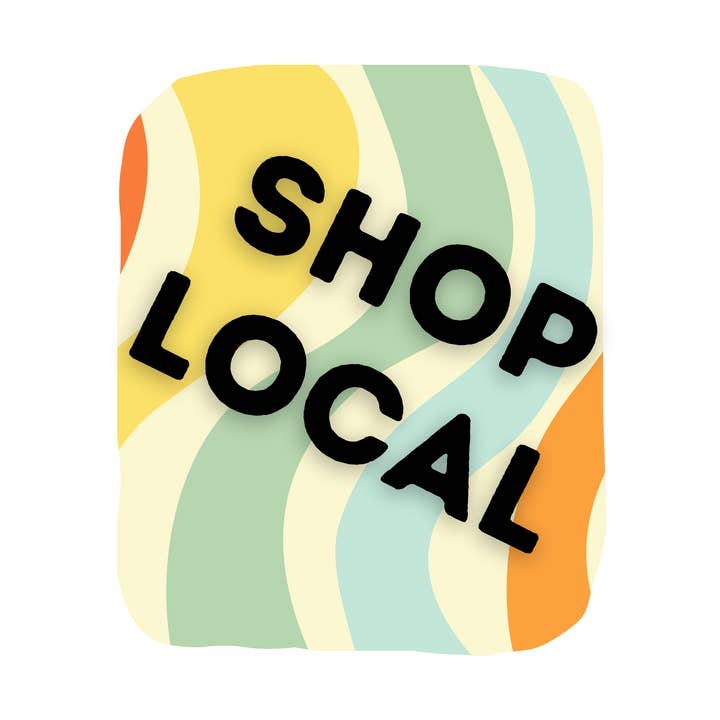 "Shop Local" Zebra Stripe Die-Cut Sticker for wholesale by Jaala Spiro