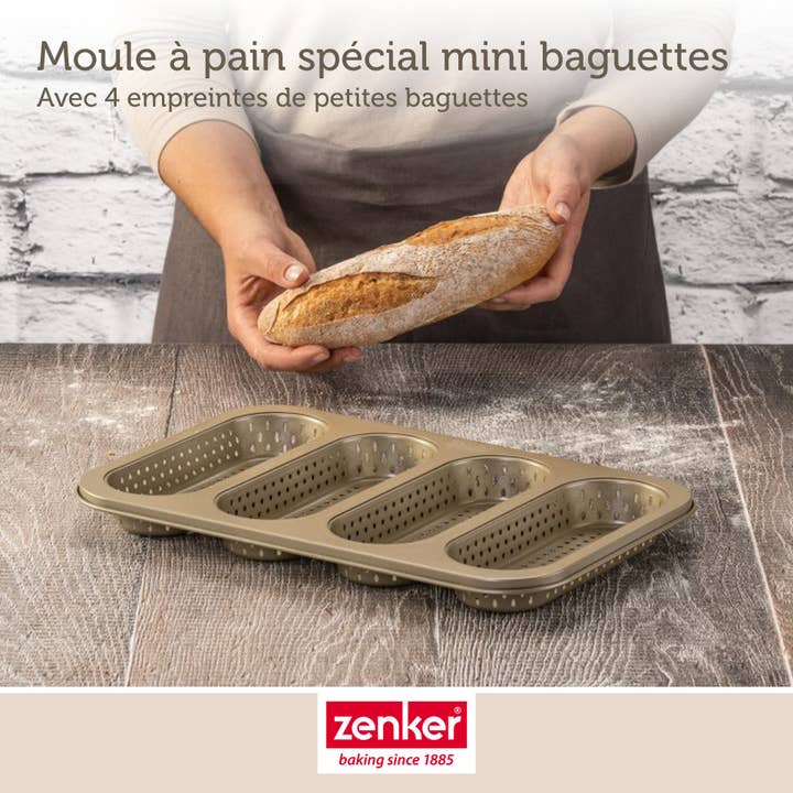 Zenker - Wholesale Cake Pan - Mojave Gold perforated bread pan 4 mini baguette 33 x 22 cm4
