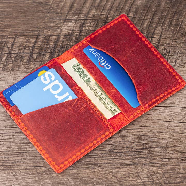 CRETE TRADING INC - Wholesale Wallet - Unisex - Hand made Leather Bifold Wallet Red5