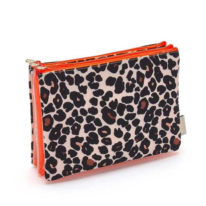 Amy' 3 in 1 Large Makeup Wallet in Leopard Tan for wholesale by VICTORIA GREEN LTD
