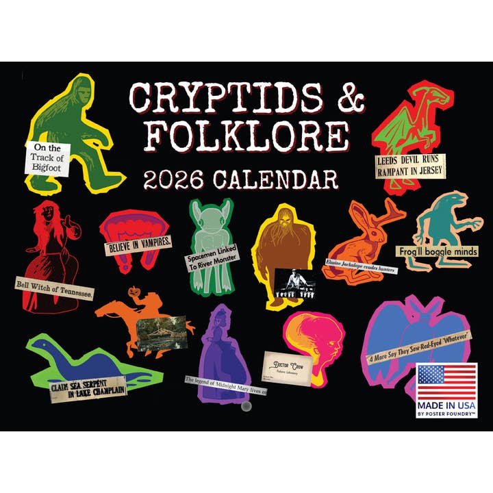 Folklore Kryptid Kalender 2026 Månedlig Væg 12 Måneder for engroshandel hos 2026 Calendars