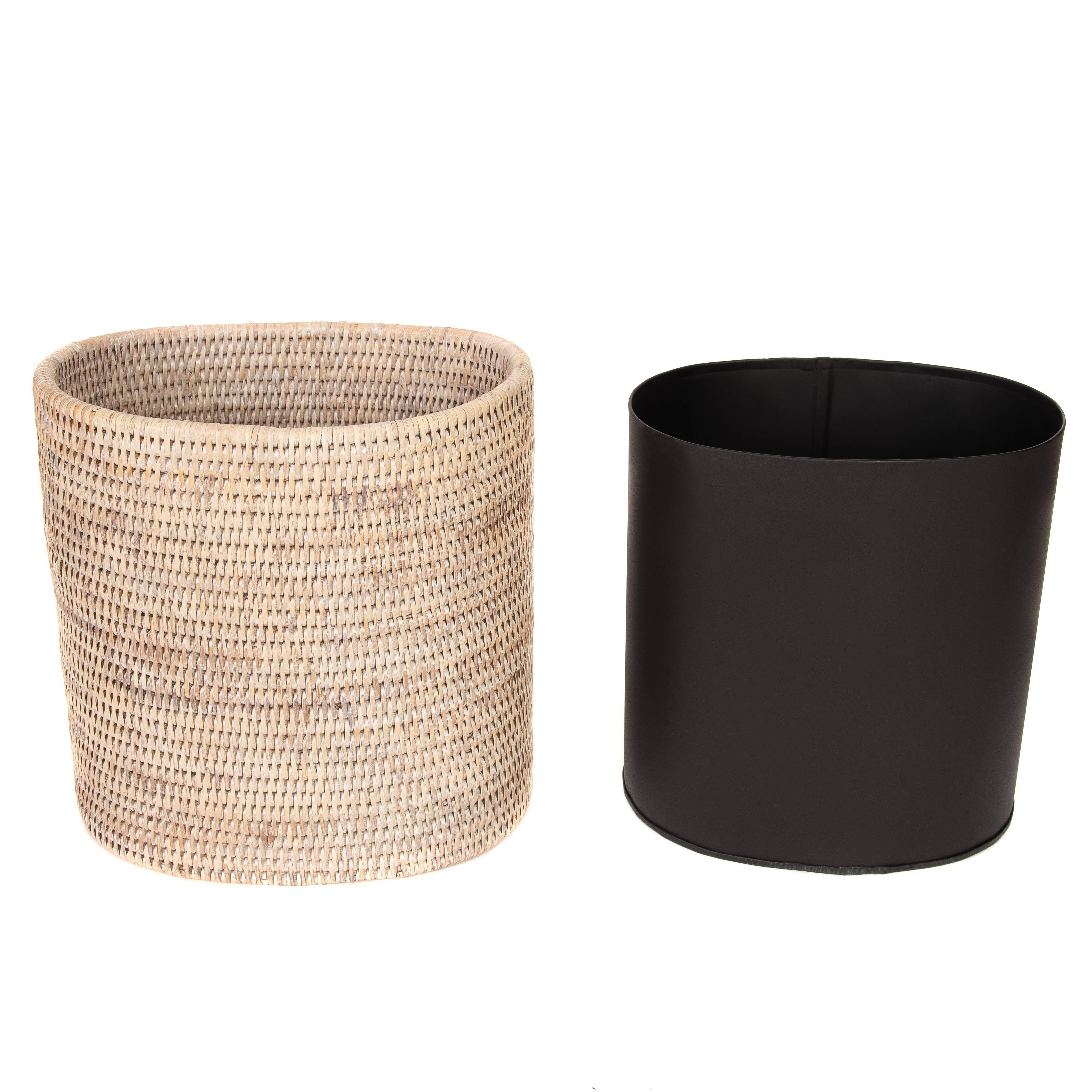 Artifacts Trading Company - Wholesale Trashcan/Trash Bin - Oval Rattan Waste Basket with Metal Liner7