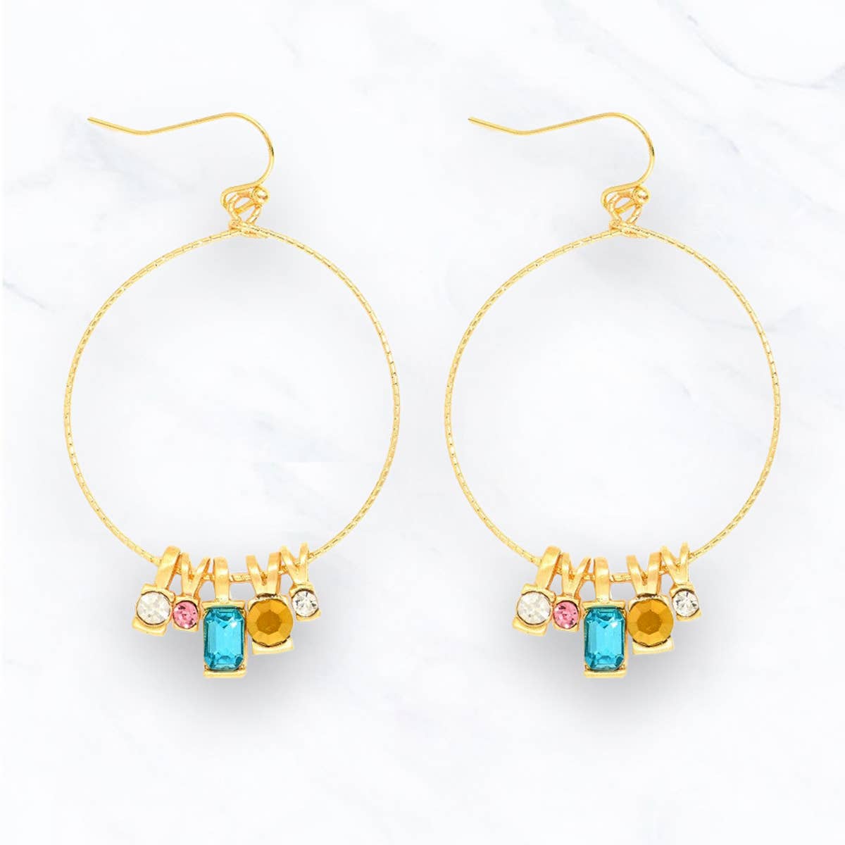Suzie Q USA - Wholesale Dangle Earrings - Gold Hoop Earrings with Crystal Charms3