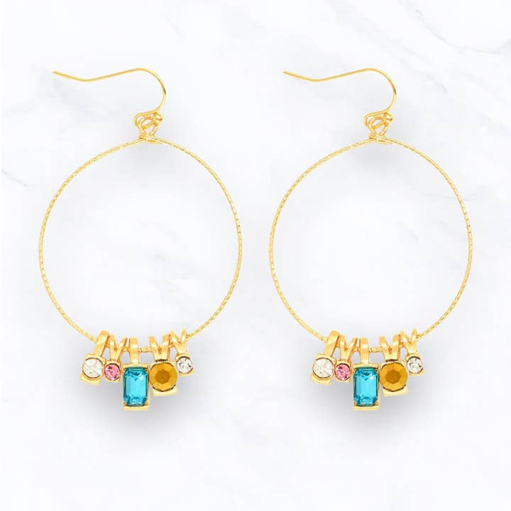 Suzie Q USA - Wholesale Dangle Earrings - Gold Hoop Earrings with Crystal Charms3