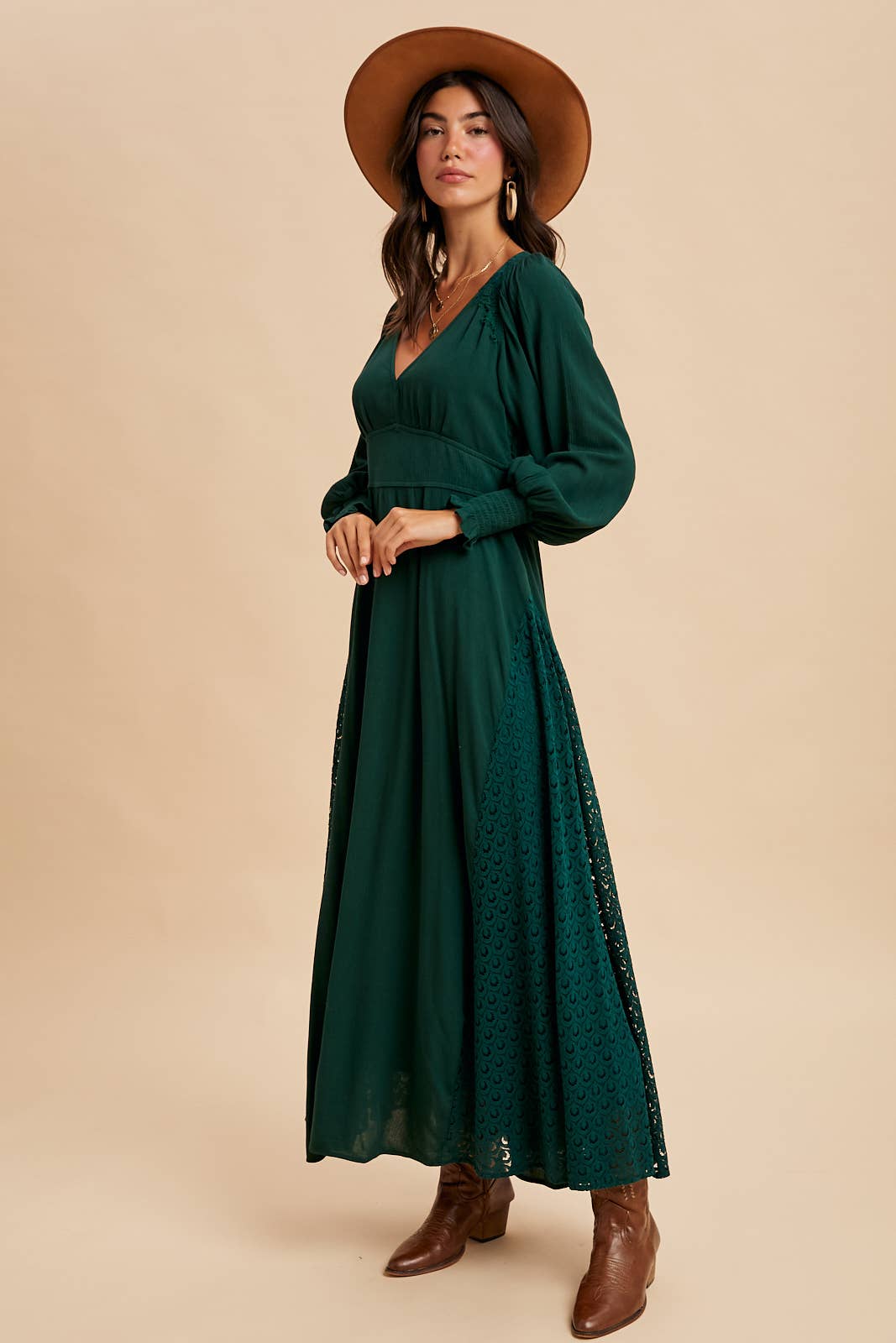 In Loom - Wholesale Dress - Women's - LACE PANEL V NECK MAXI DRESS5