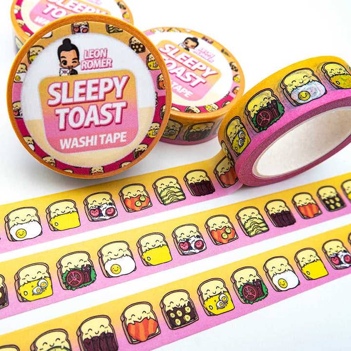Sleepy Toast Washi Tape — Süßes Washi Tape — Washi Tape für Frühstück für den Großhandel von Leon Römer Illustraties