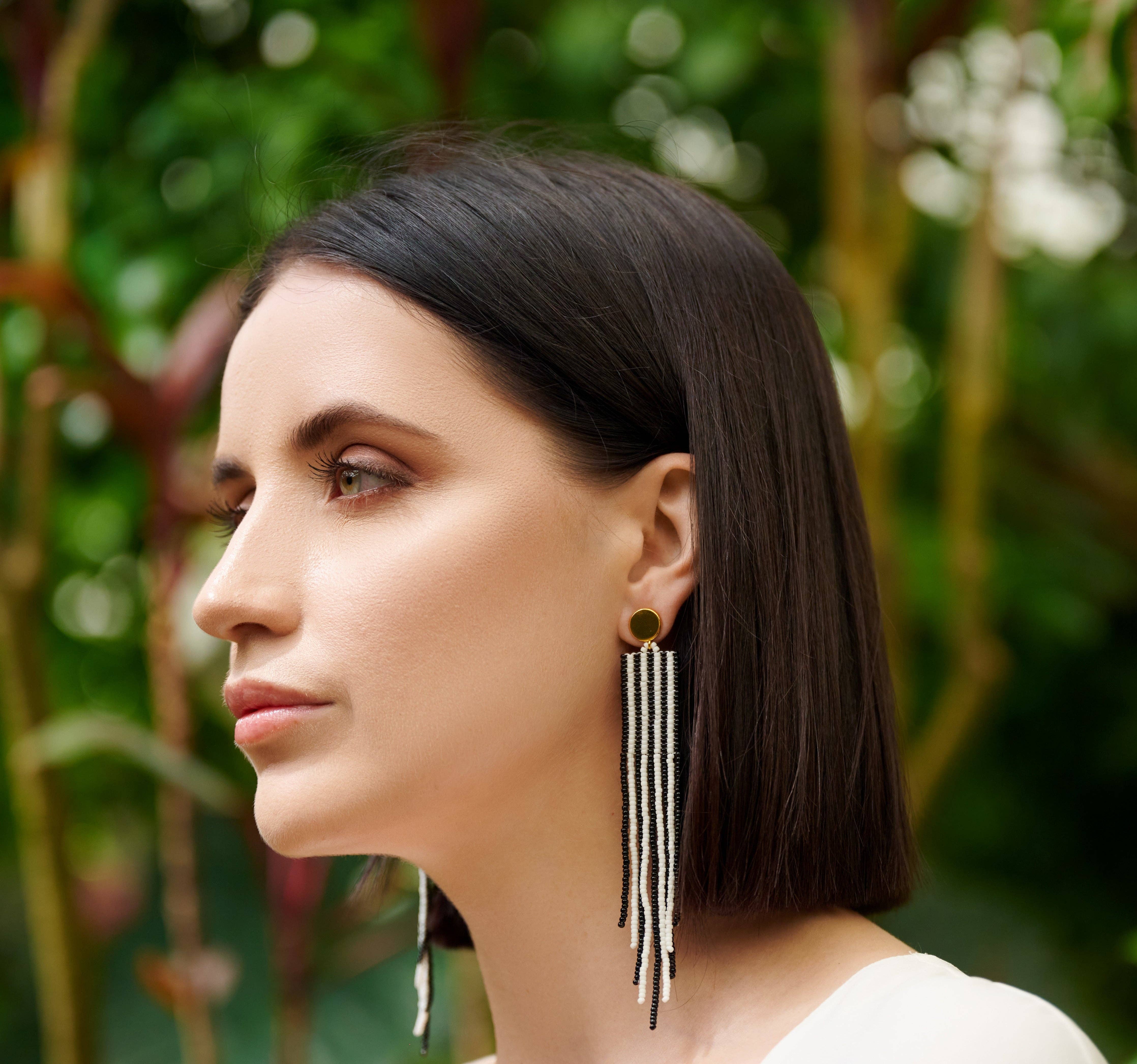 XTRA by Stacey - Wholesale Tassel Earrings - The Adrian Earring - Black & White Striped8