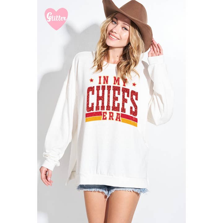 Camisola com estampa glitter In My Chiefs Era por atacado de Phil Love