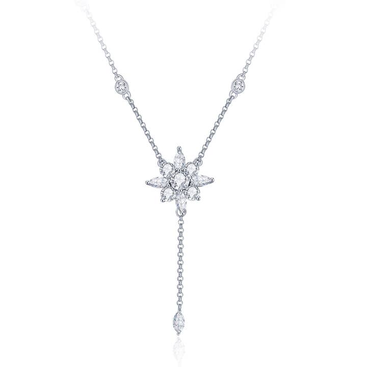 Camelia Stella Star Drop Necklace with CZ Rhodium Plated for wholesale by My Jewellery Story