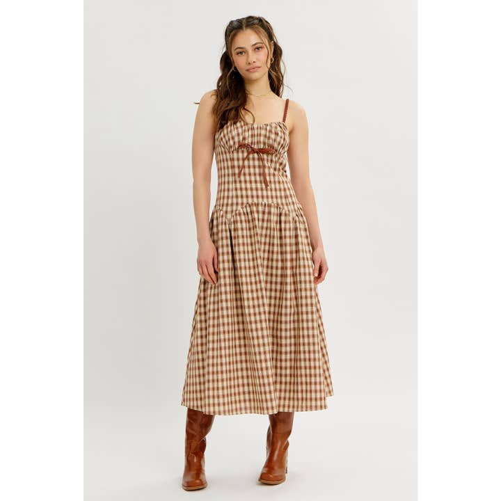 idem ditto - Wholesale Dress - Women's - PLAID MIDI DRESS WITH RUCHED BUST AND OPEN BACK22