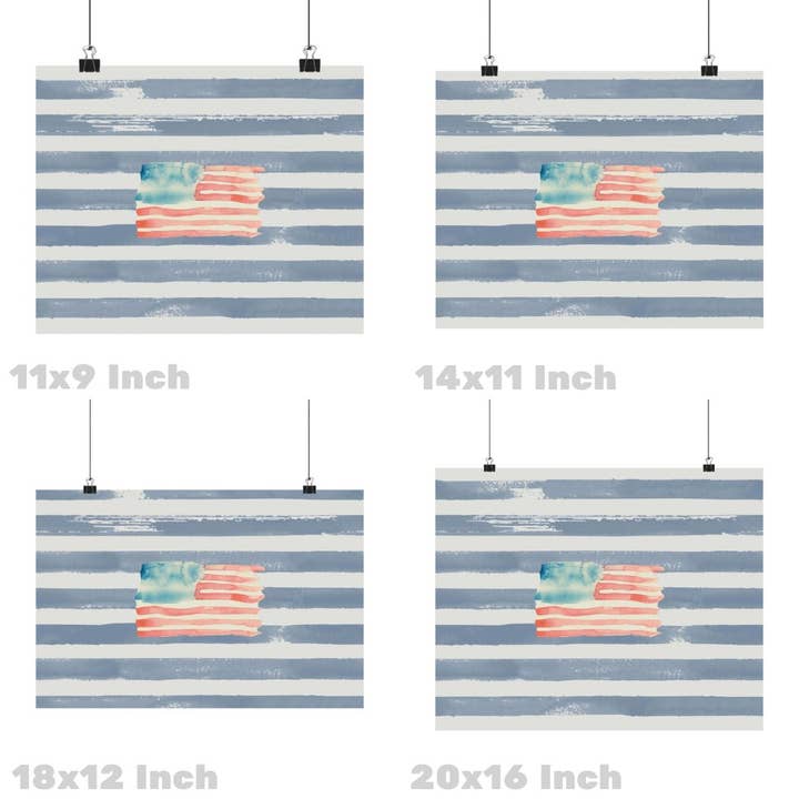 Honey Coast Print Co. - Wholesale Art Print - Landscape Watercolor American Flag Wall Art Print
