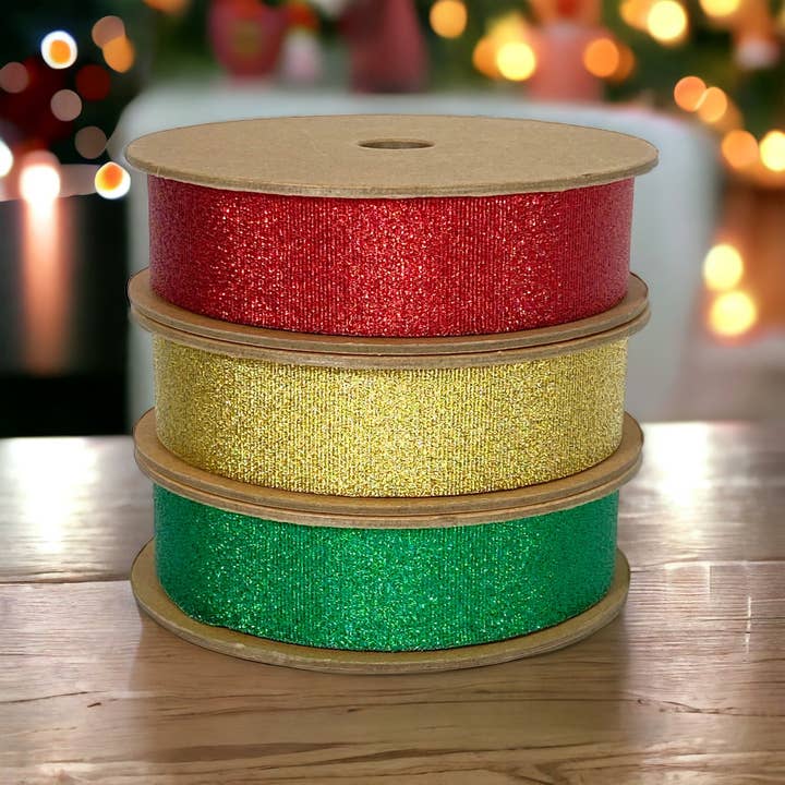 LA Ribbons Wholesale - Vente Ruban – emballage cadeau - Ruban Gros-grain Métallisé 1" | Vert | Rouleau de 25yd2