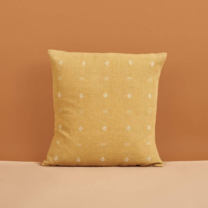 Nira Ochre Yellow Handloom Organic Cotton Pillow for wholesale by Variously