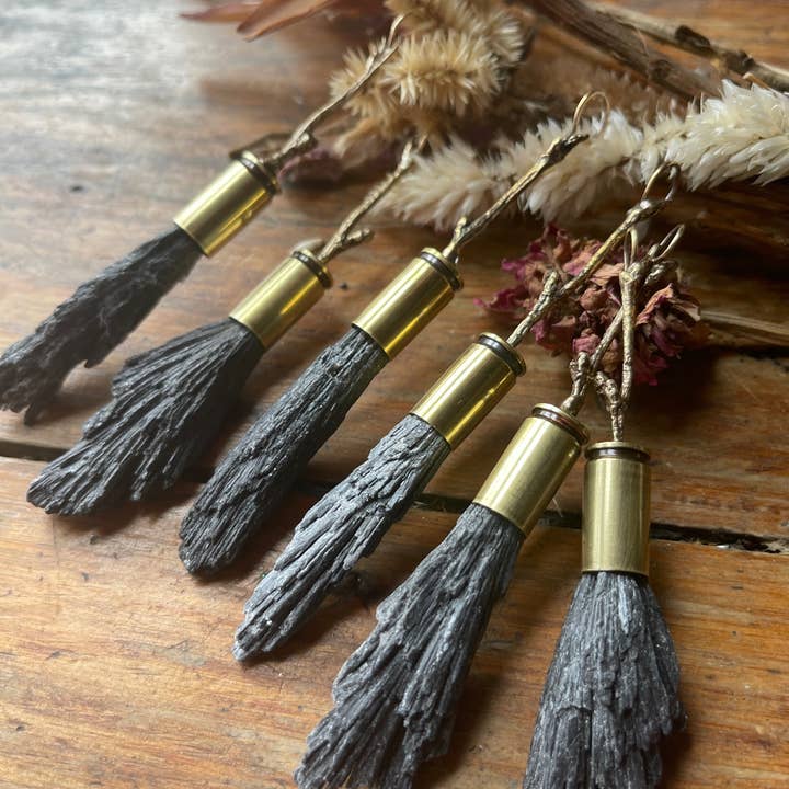 The Dwelling Gem - Wholesale Individual Charm/Pendant - Brass Forest Crystal Witch Broom Protection Talisman Pendant