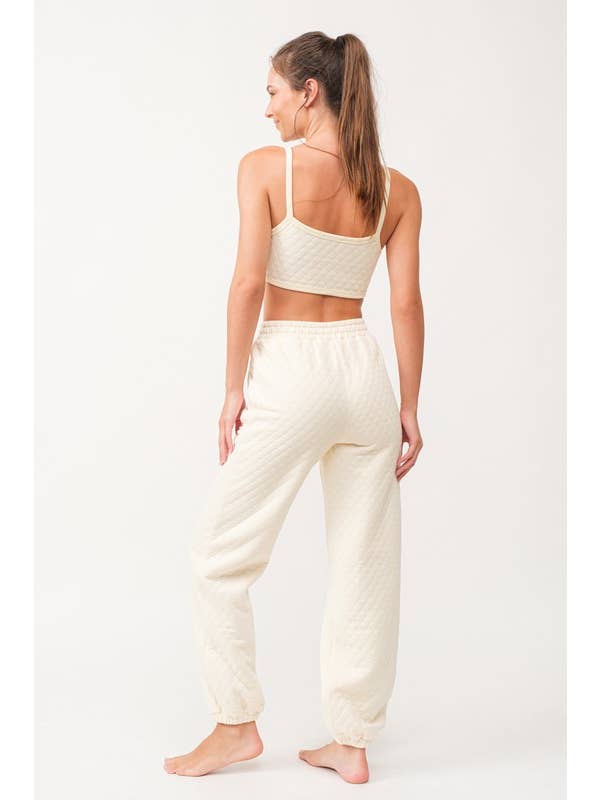Papermoon - Wholesale Lounge Set - Women's - PT17280-1 - Lara Quilted Fabric Crop Top And Jogger Pants Se