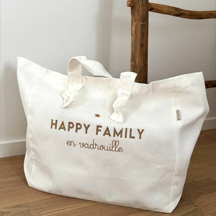 "Happy Family on the Go" Tote Bag Milk for wholesale by Marcel & Lily