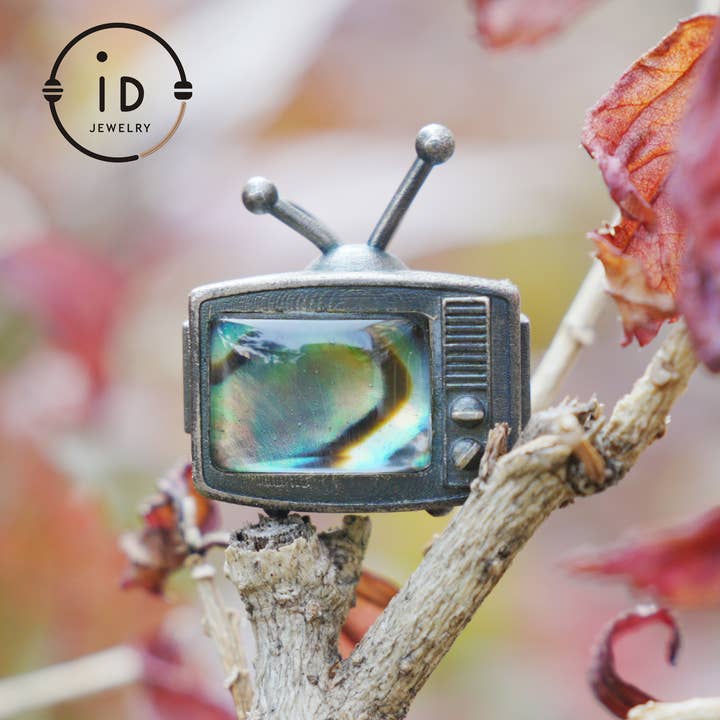 Halsband med hänge av abalone-skal i 925 sterlingsilver, vintage TV-design, oxiderat talismansmycke för vardaglig retro-present till henne eller honom. för wholesale av idjewelry