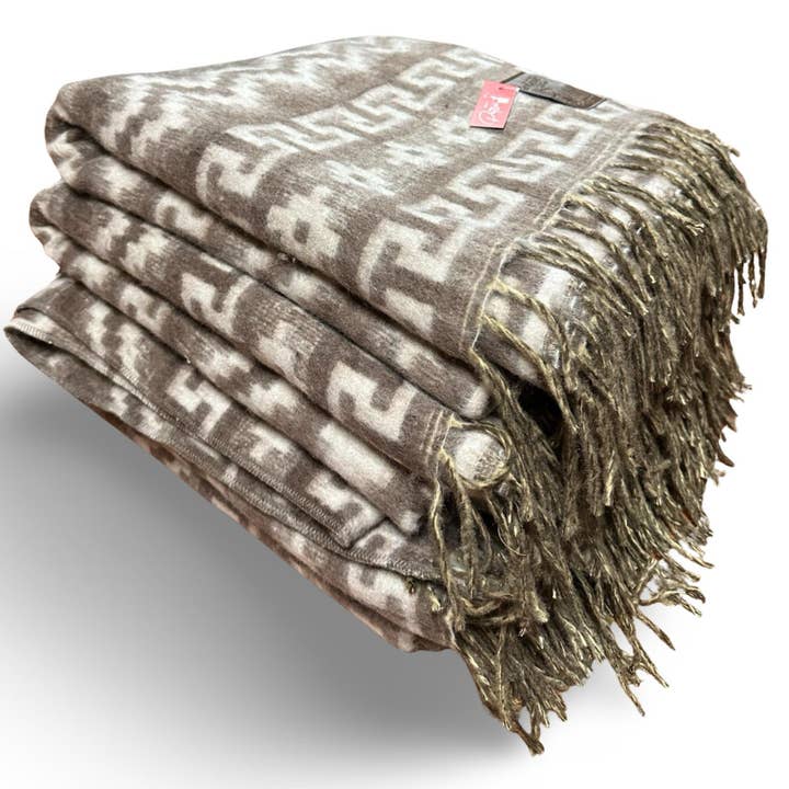 Brushed Alpaca  Geometric Blanket brown Reversible 60" x 80" for wholesale by Sanyork Fair Trade