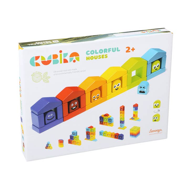 Toysmith - Wholesale Building Set - Kids - Cubika Wooden Construction Set Colorful Houses0