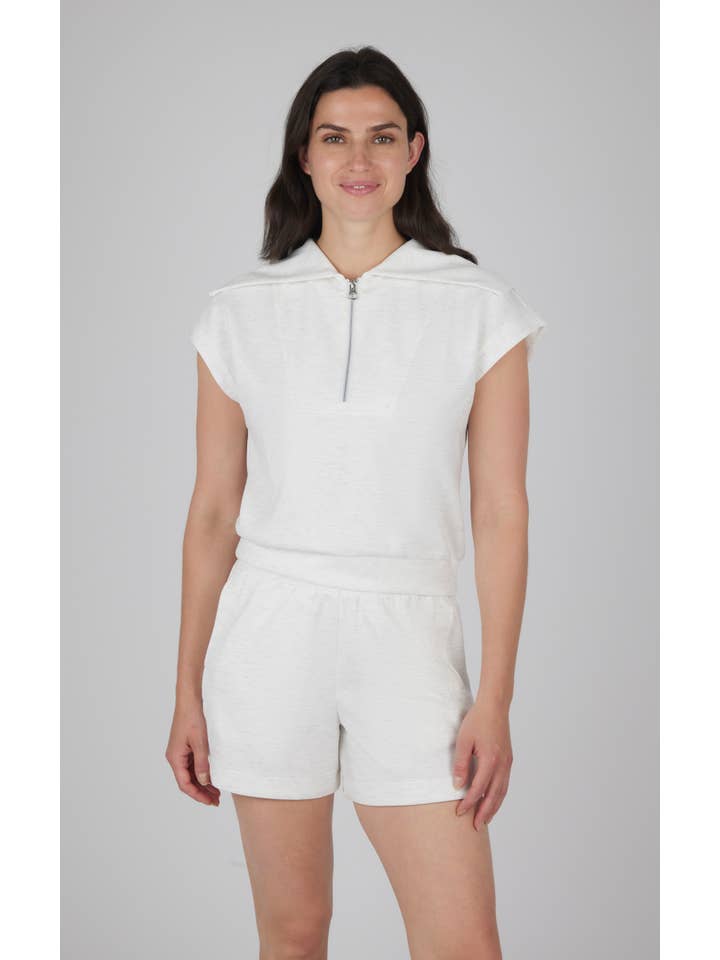HTR SEASIDE SAND Scuba Sleeveless Half Zip with Oversized Collar for wholesale on Faire