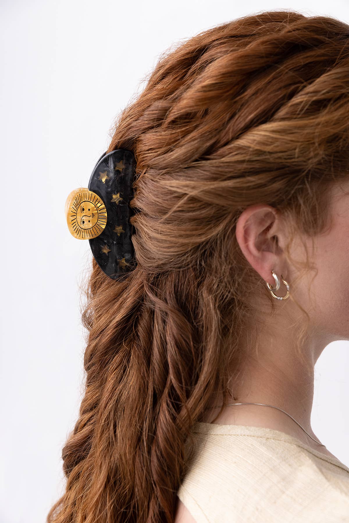WINONA IRENE - Wholesale Hair Clip - Women's - Sun and Stars Astrology Hair Claw in Gold and Black Acetate1
