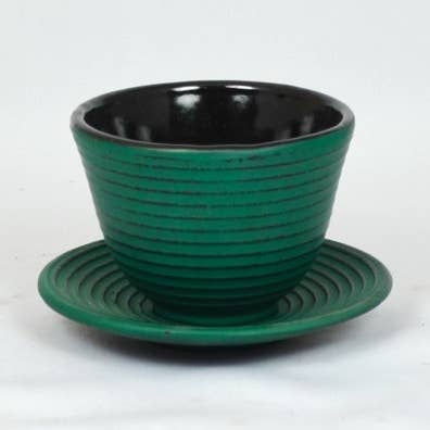 Eisencup 0.15l with saucer round green for wholesale by Ja-Unendlich