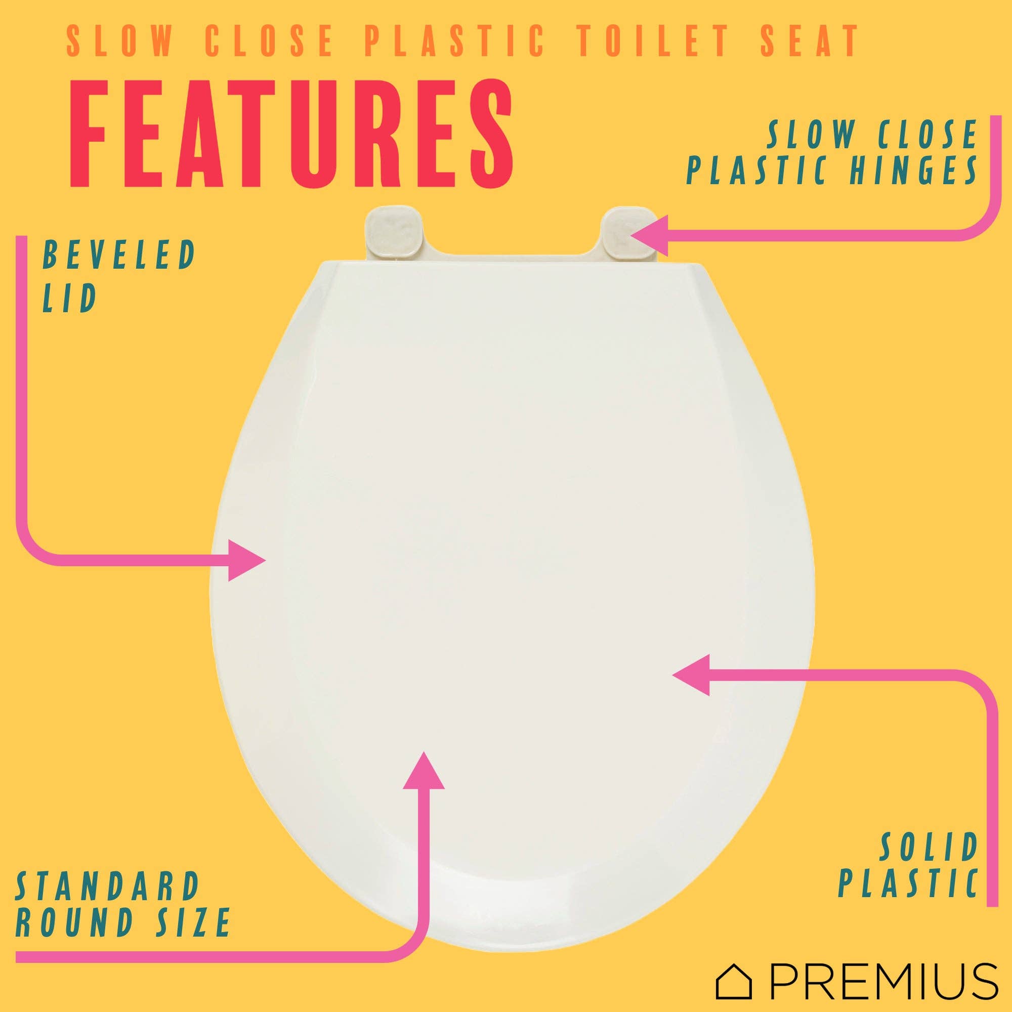 ShopBobbys – wholesale Toilet seat cover – PREMIUS Slow Close Beveled Plastic Toilet Seat, Standard Round, 17 Inches0