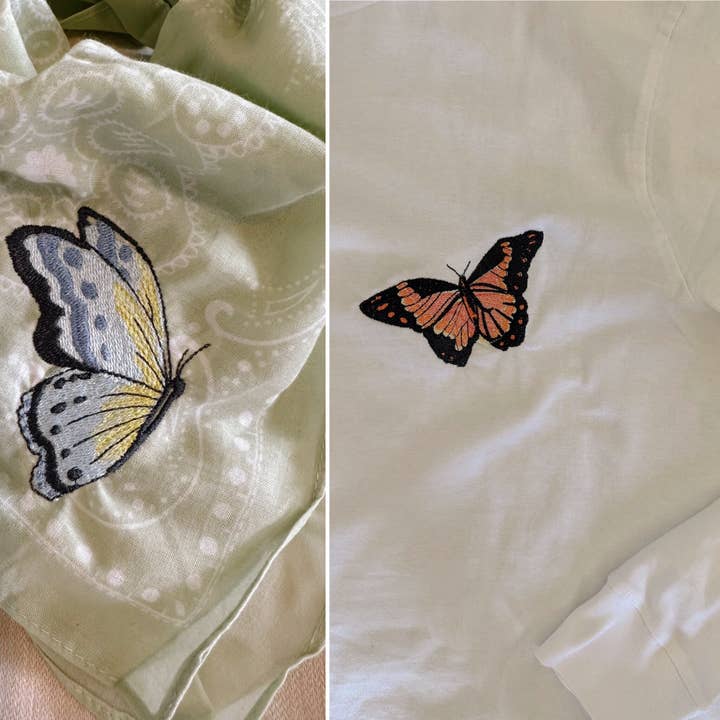Little Lamb Designs - Wholesale Bandana - Women's - Embroidered Butterfly On Bandana, Tshirt, Or Onesie