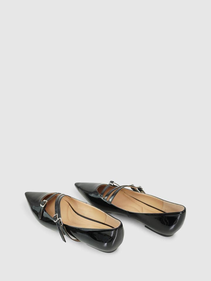 belle & bloom - Wholesale Flats - Women's - Begin Again Buckled Flat - Black Patent