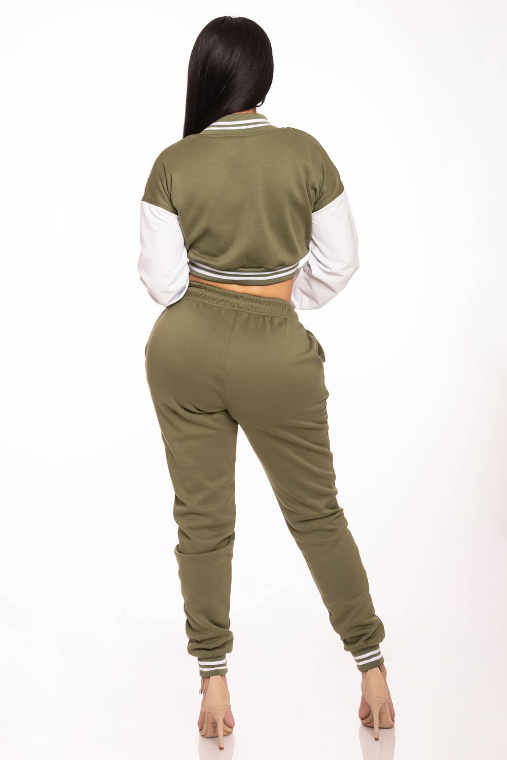 Lime All the Time - Wholesale Lounge Set - Women's - Cropped Varsity Jacket and Jogger Pants Set12