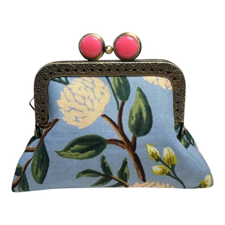 Kiki & Syds - Wholesale Coin Purse - Women's - Kiki & Syds Mini Clutch Coin Purse - Peonies Dusty Blue6