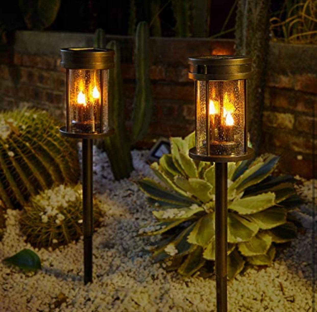 OutdoorSolarOutlet – wholesale Outdoor/lawn light – Solar Flickering Candle Lantern Outdoor Garden Stake Lights (2Pack, Black)3
