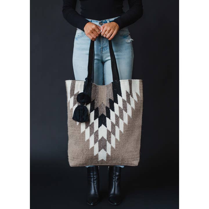 Panache Apparel Co. - Wholesale Tote Bag - Women's - Taupe, Cream & Black Aztec Tote