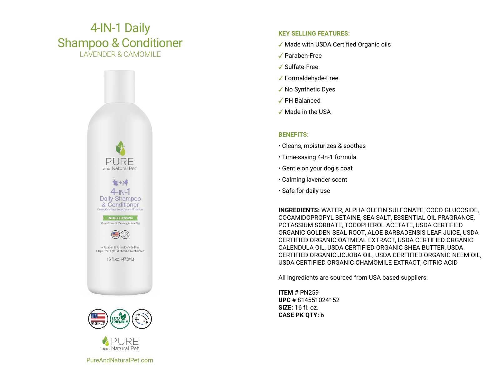 Pure and Natural Pet - Wholesale Pet Shampoo - Dog - 4-in-1 Daily Shampoo and Conditioner for Dogs1