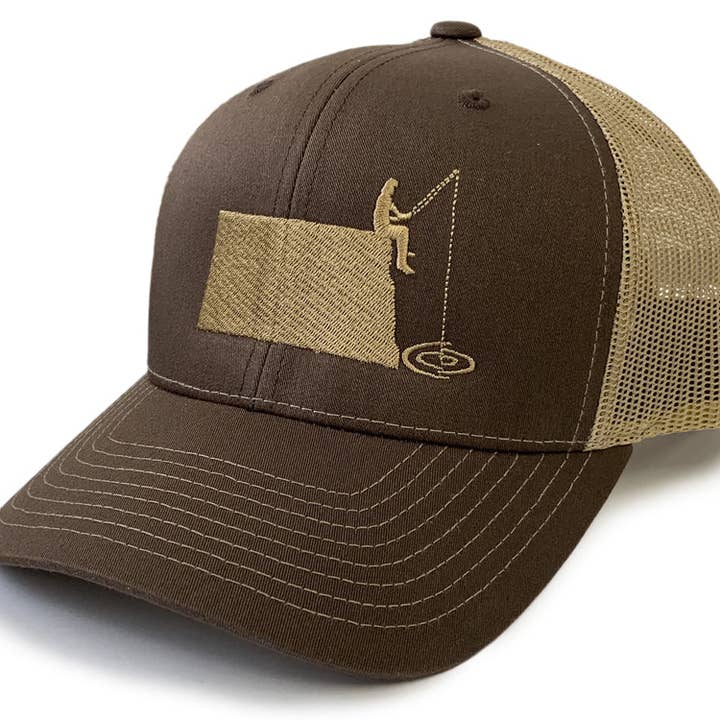 North Dakota Fishing Snapback Hat - Brown/Khaki for wholesale by Wheatheadz
