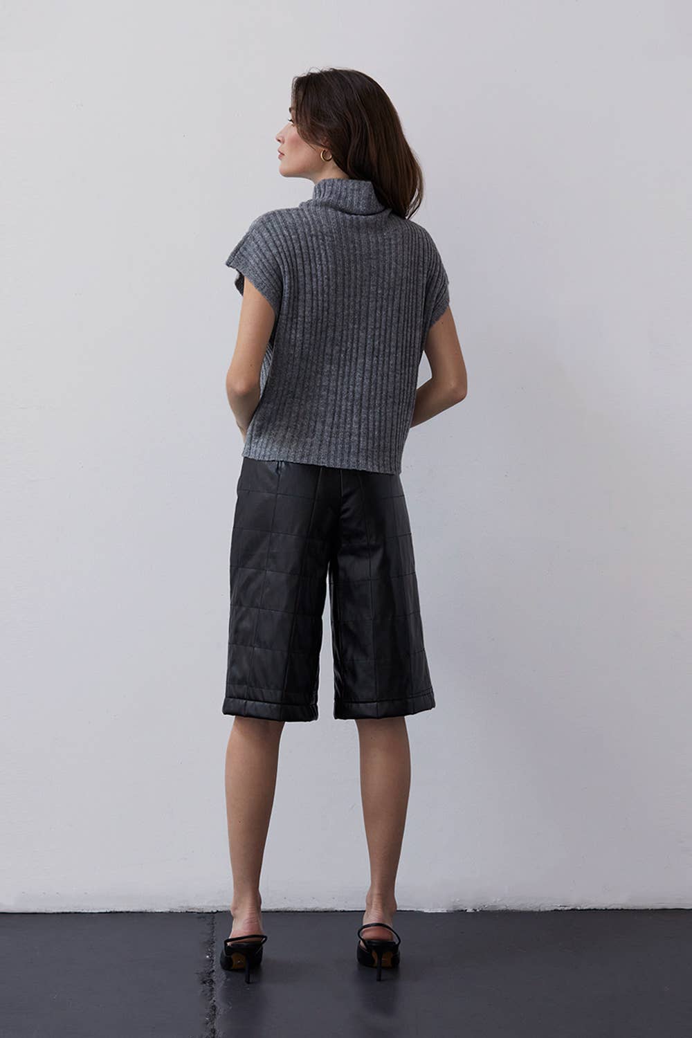 BLACK CP8184 - Amanda Vegan Pu Leather Bermuda Quilted Shorts for wholesale on Faire3