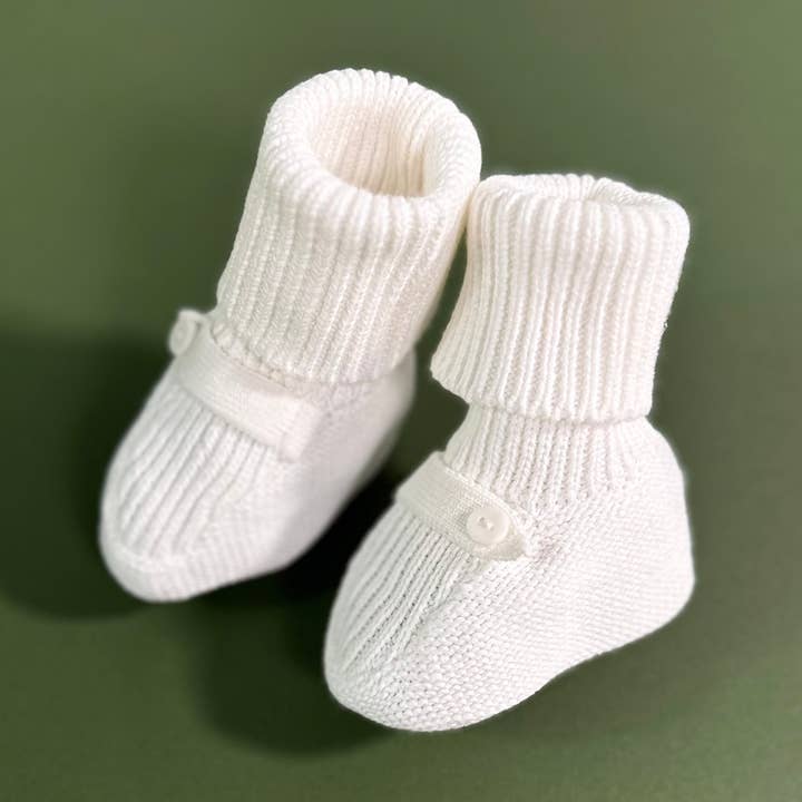 Dove White Baby Booties Shoes Sweater Knit (Organic Cotton) for wholesale by Viverano Organics