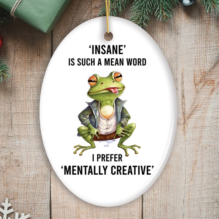 Mentally Creative Quirky Frog Ornament, Cute and Funny Gift for wholesale by OrnamentallyYou