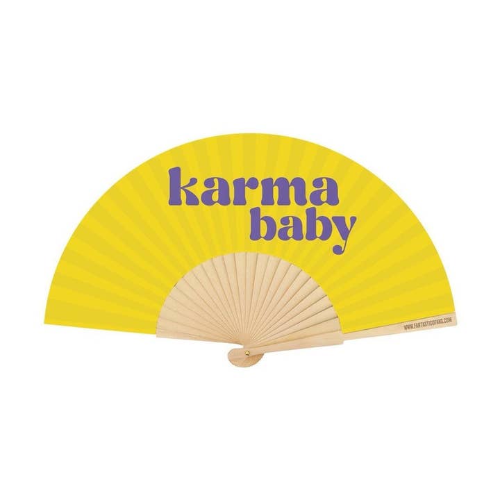 Karma Baby Slogan 23cm fan for wholesale by Fantastico Fans UK Limited